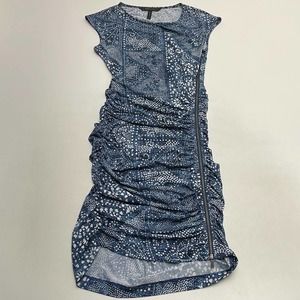 BCBGMaxAzria Navy and White Ruched Mini Dress